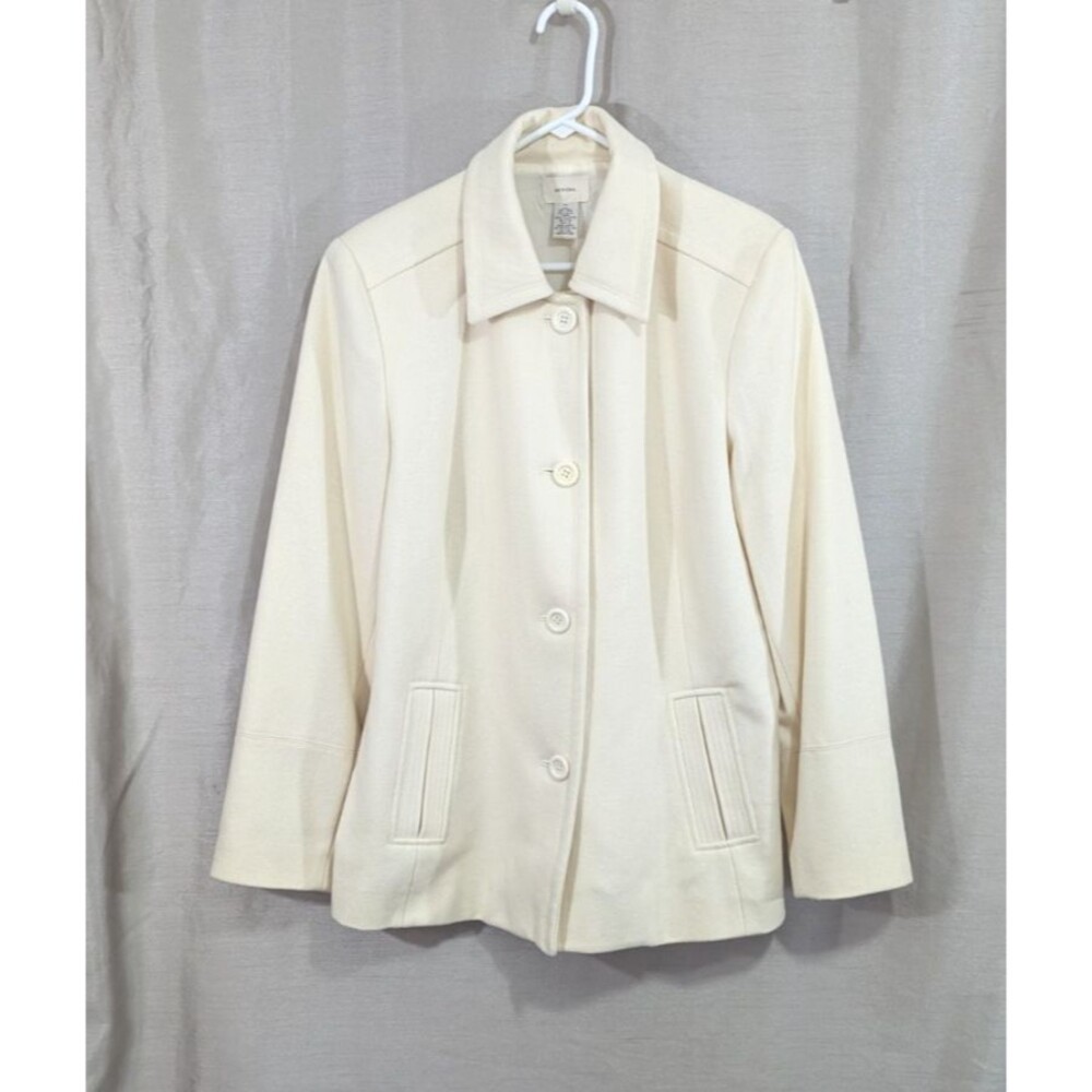 Merona Women's Wool Blend Fully Lined Winter White Cream Button Pea Coat Size XL